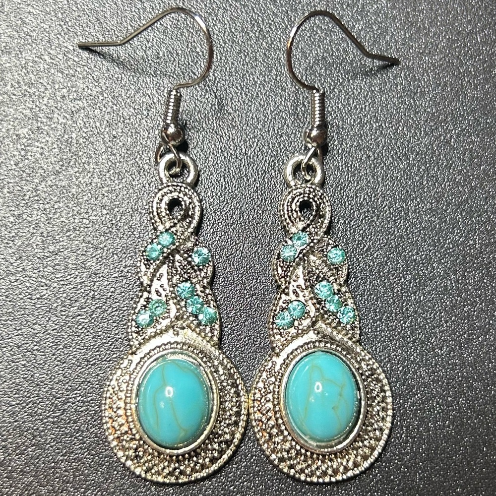 Elegant Silver-tone and Faux Turquoise Earrings